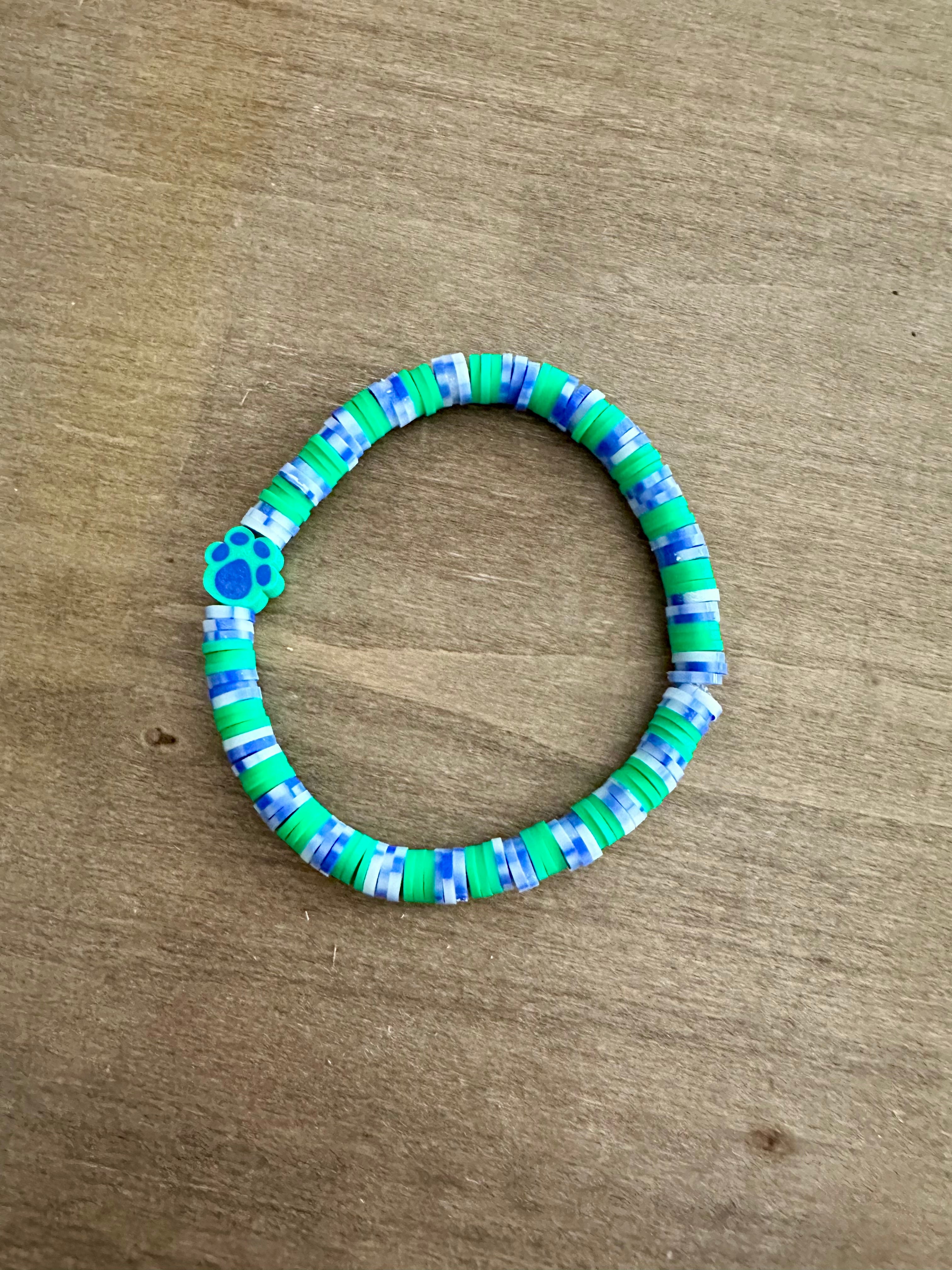 Paw Print Bracelet | Green & Blue Stripe