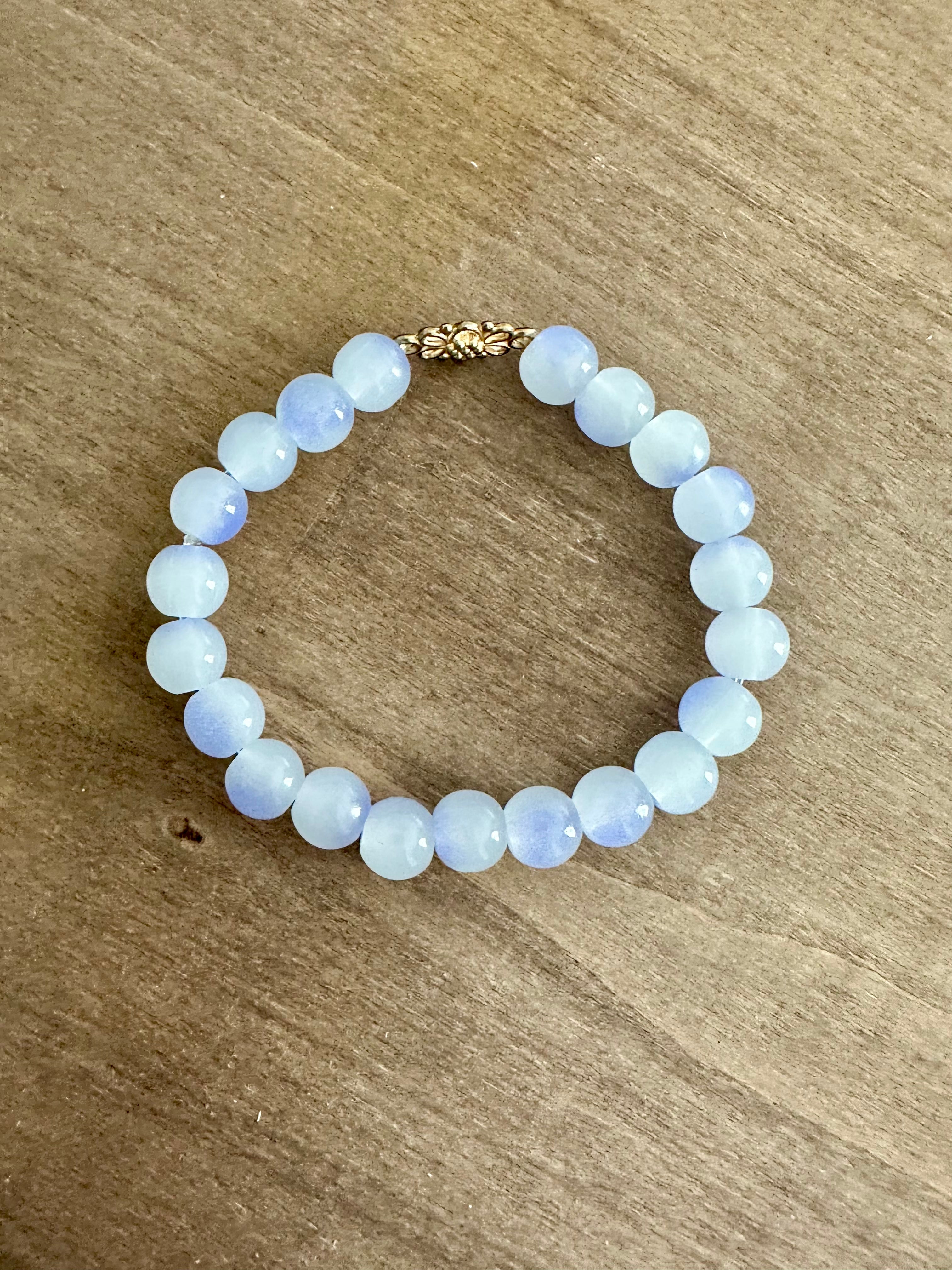 Blue Glass Beaded Bracelet | Script Charm