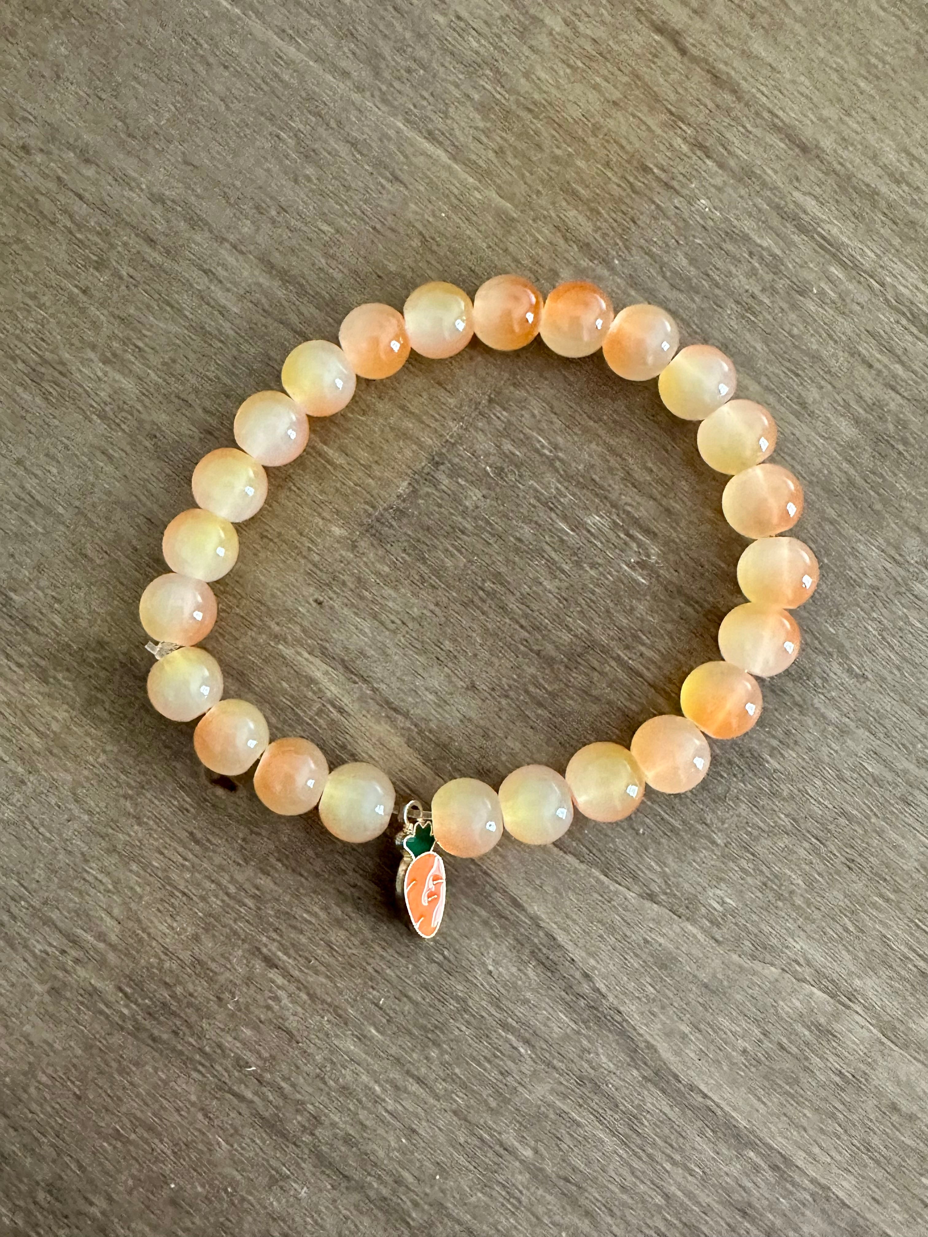 Orange Glass Beaded Bracelet | Carrot Charm