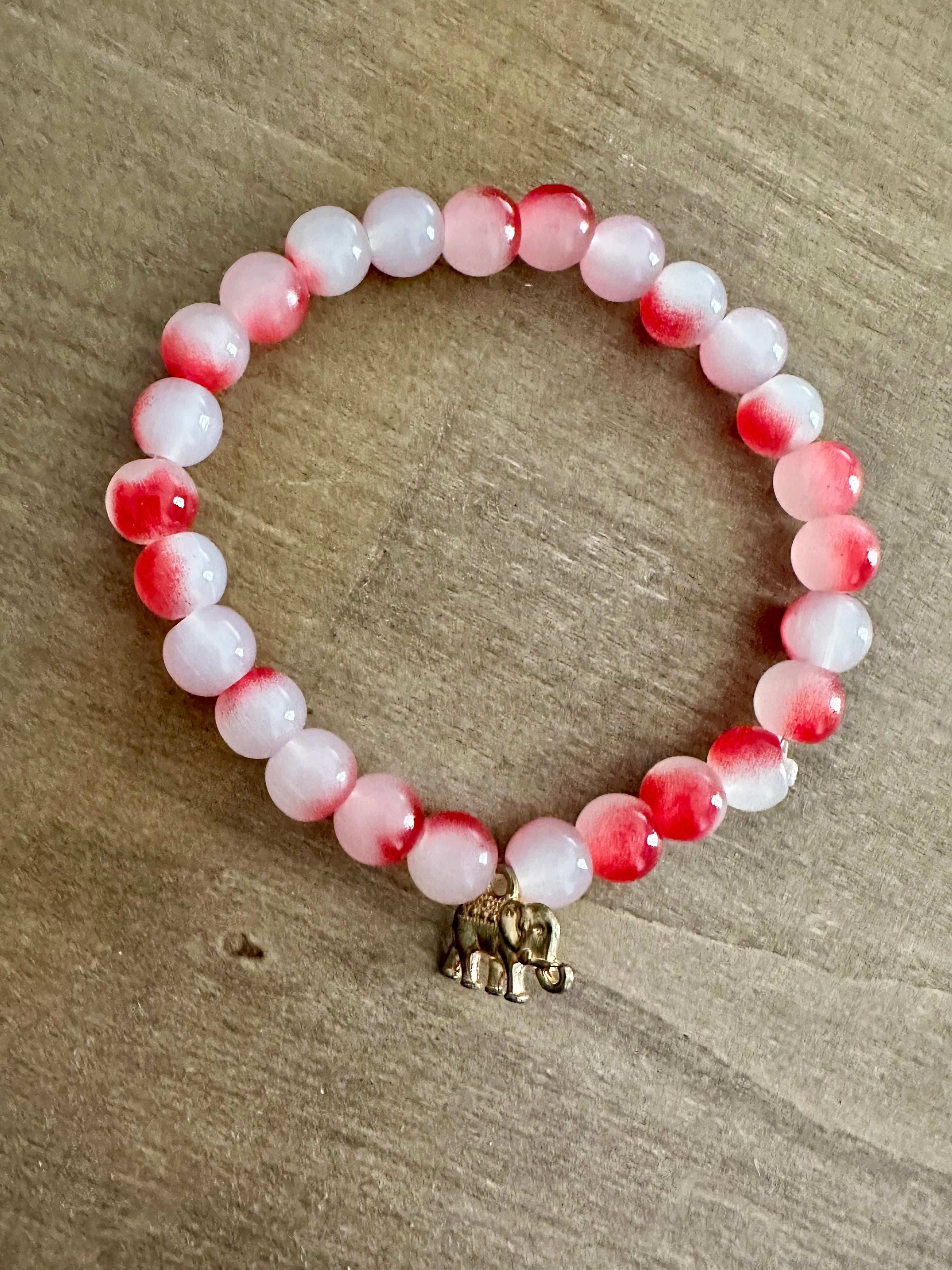 Red Glass Beaded Bracelet | Elephant Charm