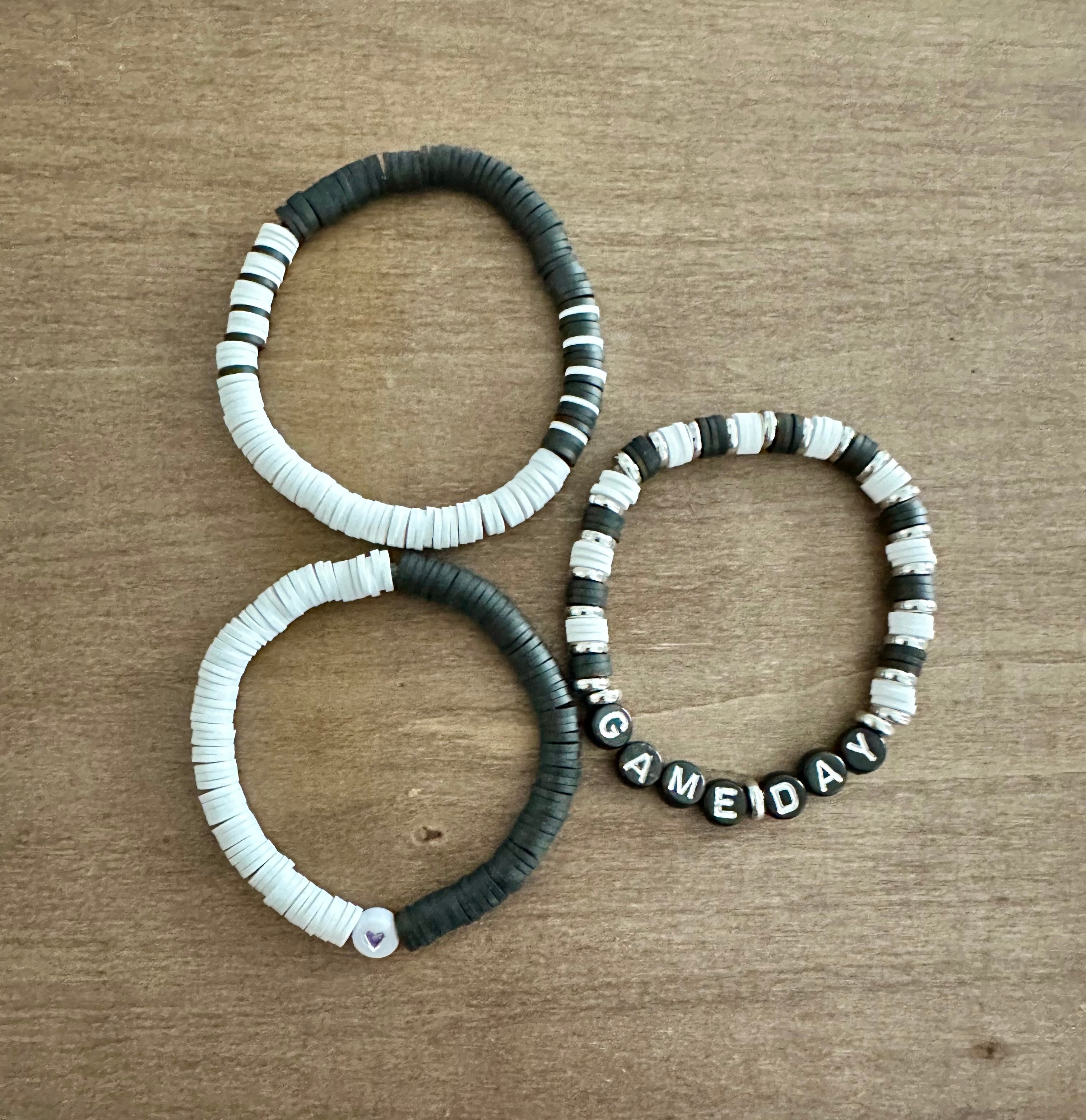 Game Day Bracelets | Black & White | Set of 3