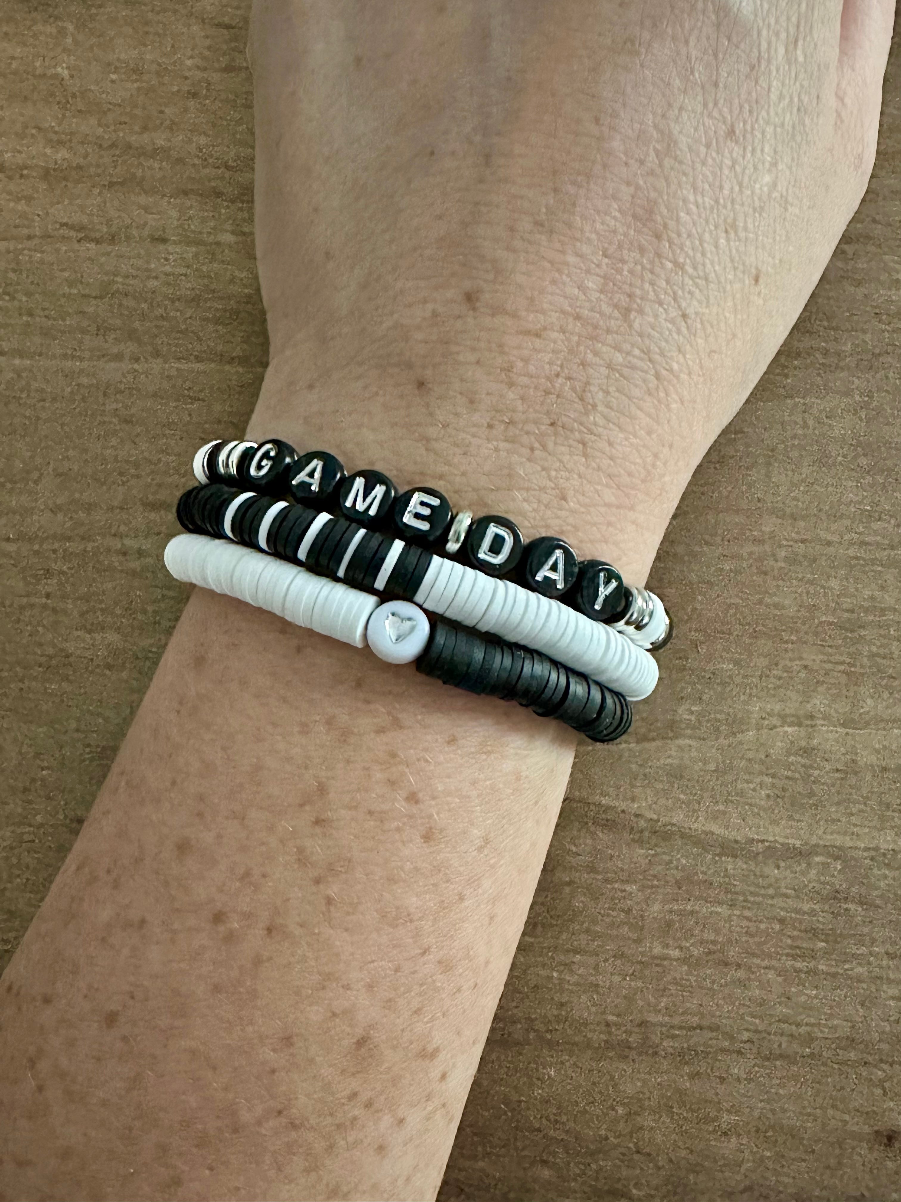 Game Day Bracelets | Black & White | Set of 3